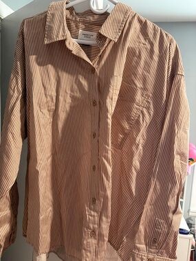 American Eagle Outfitters Brown Striped Button-Down Shirt
